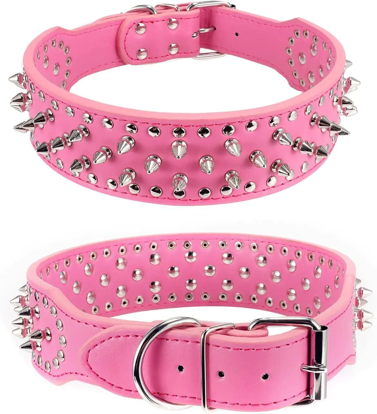 Spiked Studded Leather Dog Collar – Adjustable for Small & Large Pets