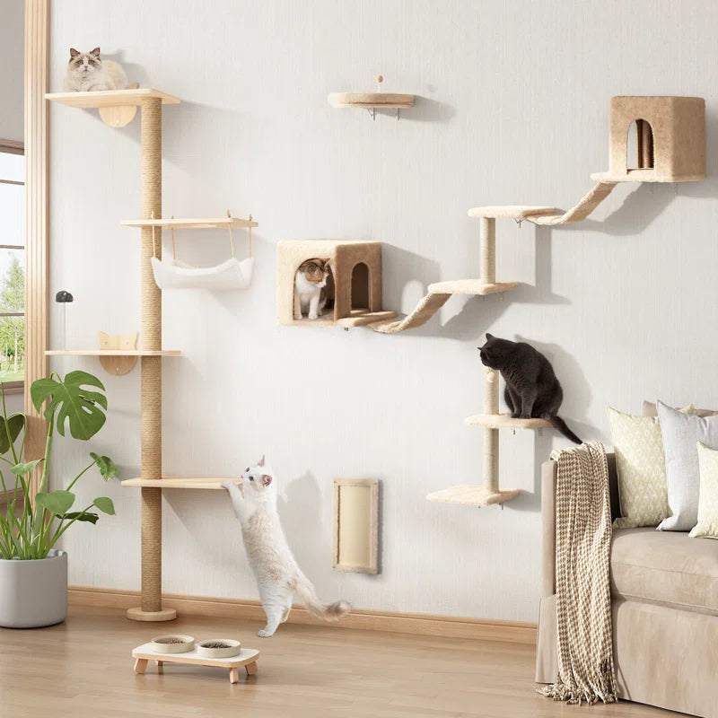 7-Piece Wall-Mounted Cat Climbing Tower