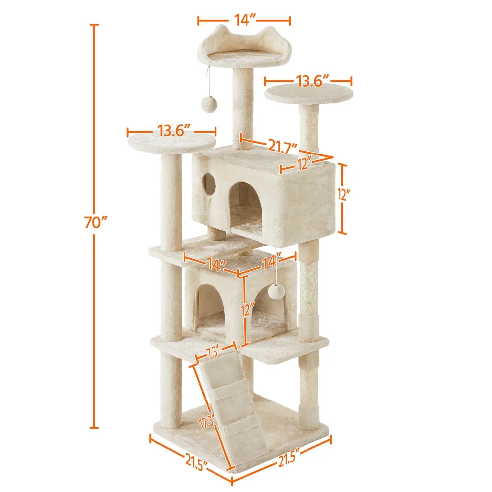 Ultimate 70" Double Condo Cat Tree – Scratching Posts & Comfort