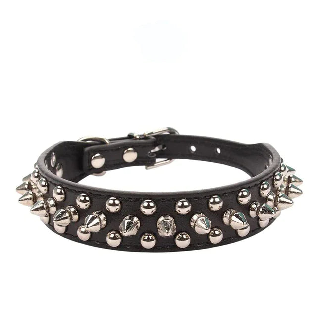 Spiked Studded Leather Dog Collar – Adjustable for Small & Large Pets