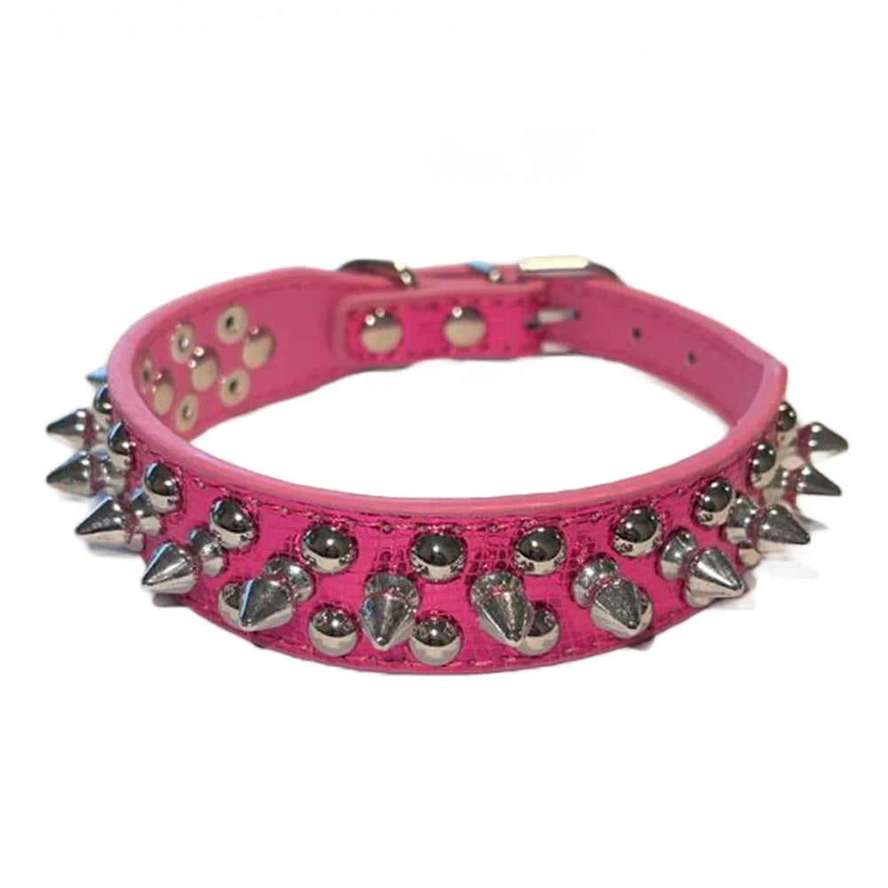 Spiked Studded Leather Dog Collar – Adjustable for Small & Large Pets