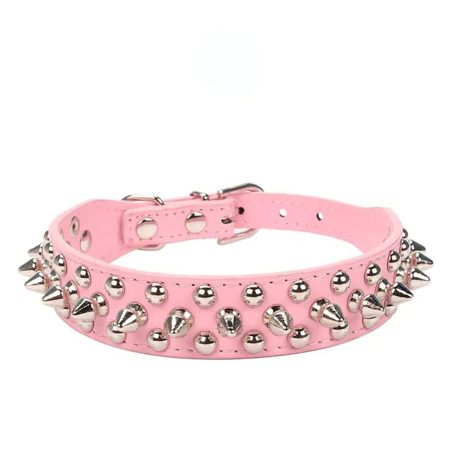Spiked Studded Leather Dog Collar – Adjustable for Small & Large Pets