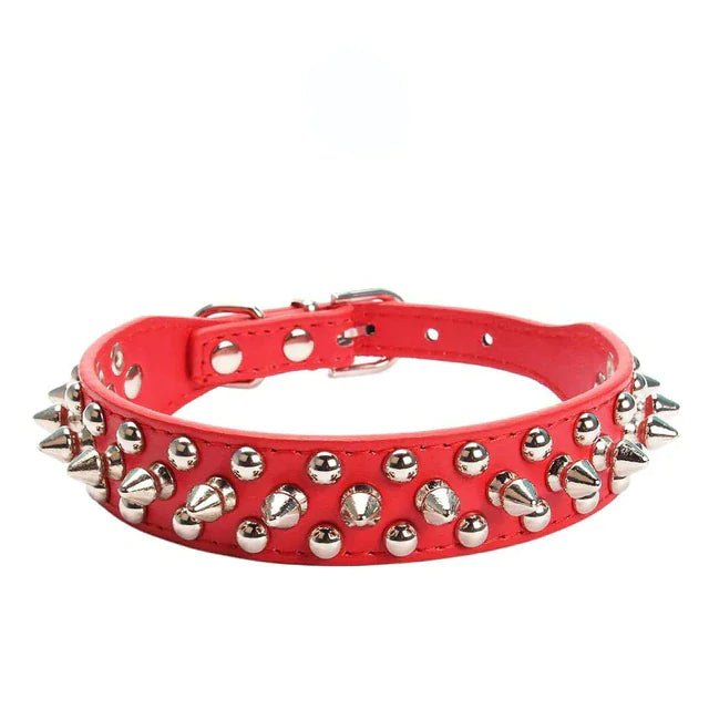 Spiked Studded Leather Dog Collar – Adjustable for Small & Large Pets