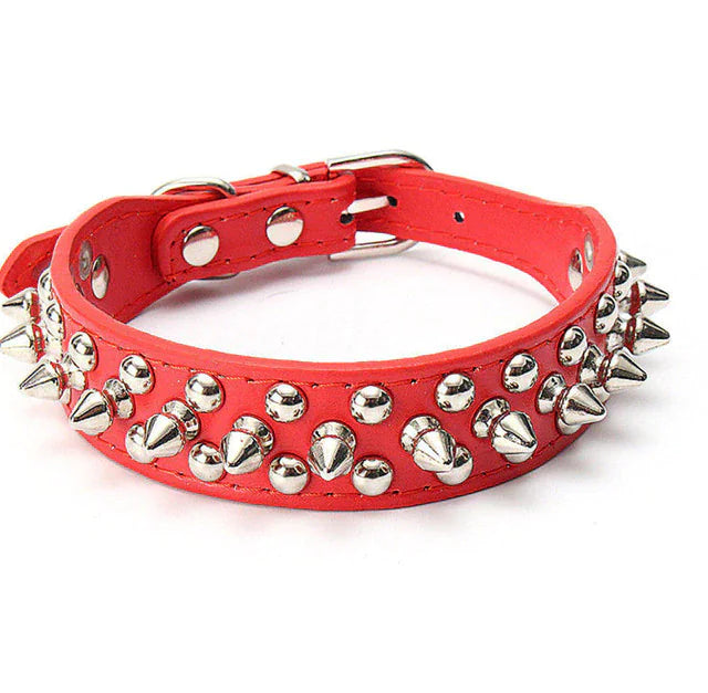 Spiked Studded Leather Dog Collar – Adjustable for Small & Large Pets