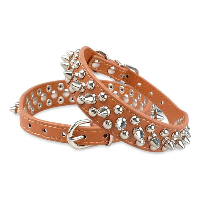 Spiked Studded Leather Dog Collar – Adjustable for Small & Large Pets