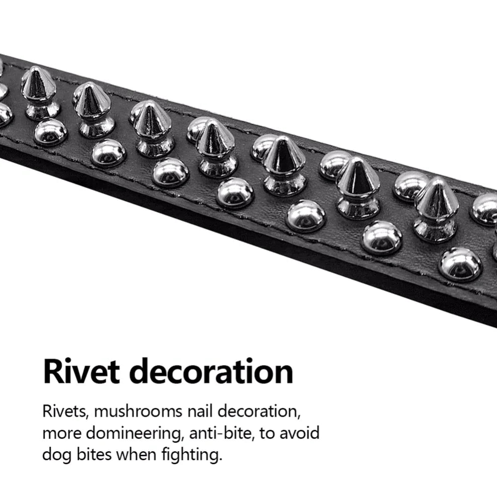 Spiked Studded Leather Dog Collar – Adjustable for Small & Large Pets