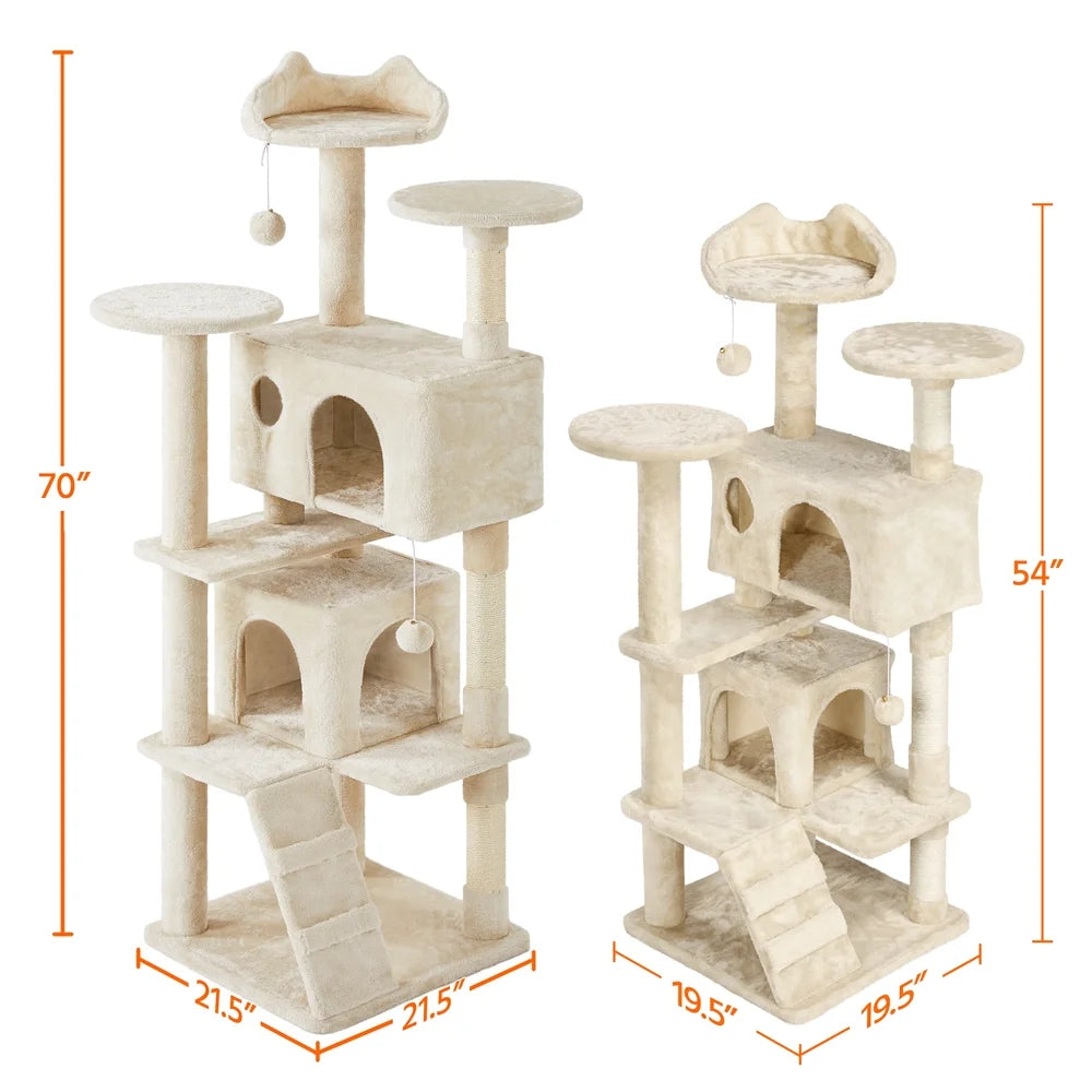 Ultimate 70" Double Condo Cat Tree – Scratching Posts & Comfort