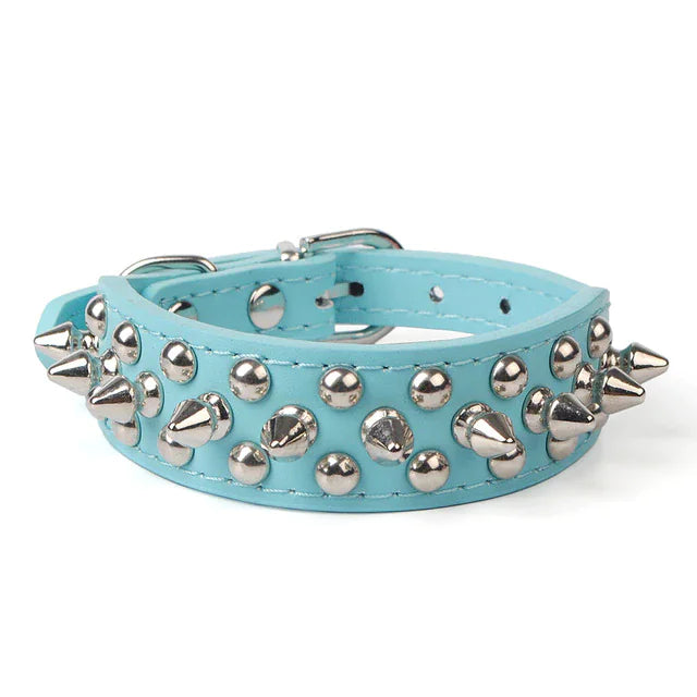 Spiked Studded Leather Dog Collar – Adjustable for Small & Large Pets