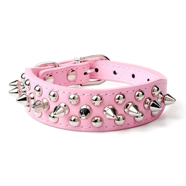 Spiked Studded Leather Dog Collar – Adjustable for Small & Large Pets