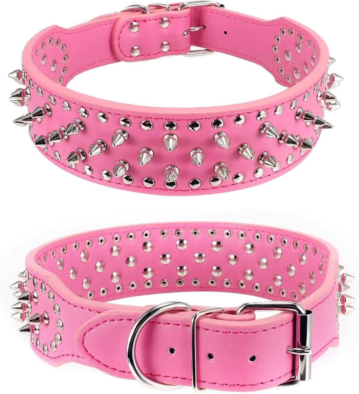 Spiked Studded Leather Dog Collar – Adjustable for Small & Large Pets