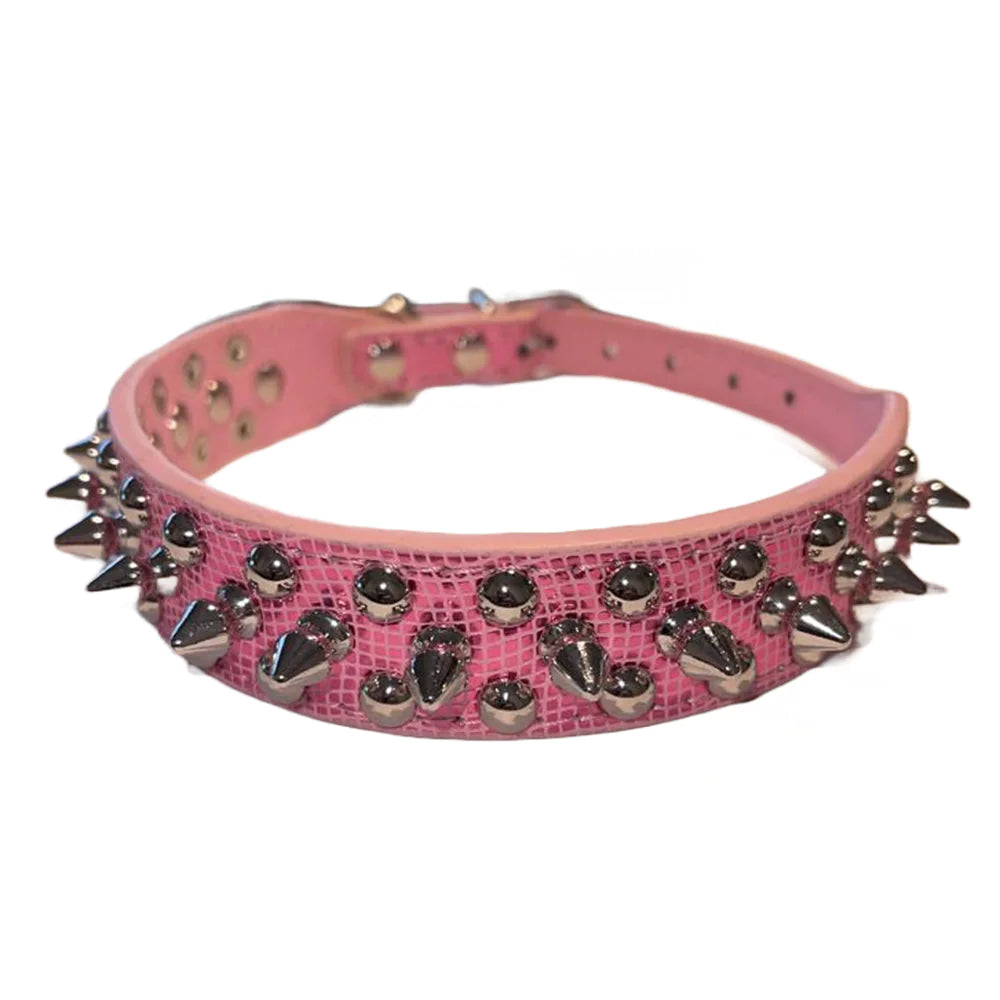 Spiked Studded Leather Dog Collar – Adjustable for Small & Large Pets