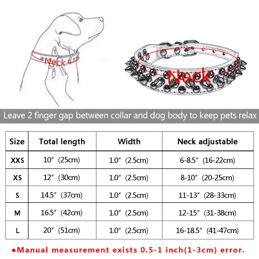Spiked Studded Leather Dog Collar – Adjustable for Small & Large Pets