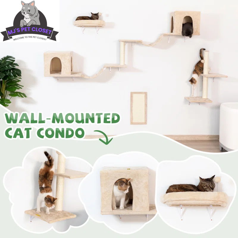 7-Piece Wall-Mounted Cat Climbing Tower