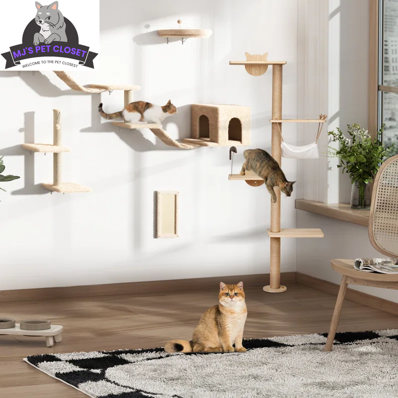 7-Piece Wall-Mounted Cat Climbing Tower